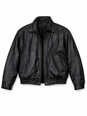 Vintage Black Leather Bomber Jacket XL Genuine Leather Classic Minimalist Men’s